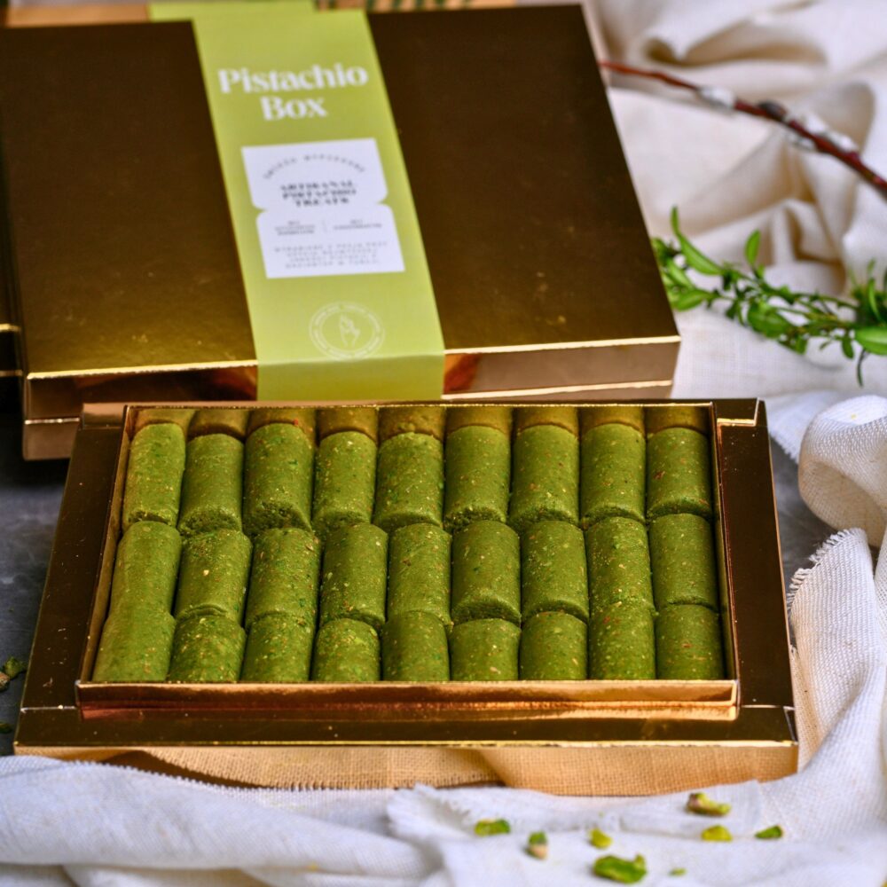 Batoniki z musu pistacjowego w eleganckim opakowaniu – idealny prezent